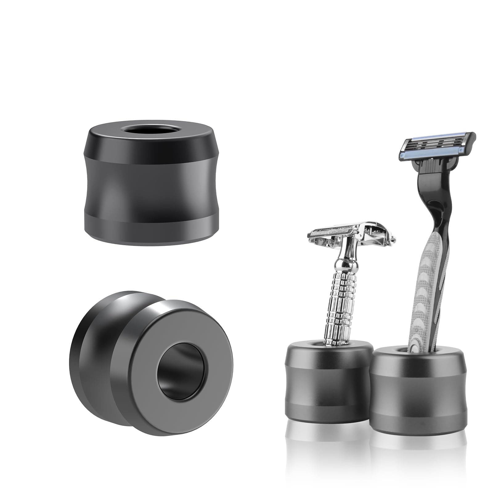 Linkidea Grey: Opening Dia 0.7"(18.5Mm) Aluminum Alloy Toothbrush Stand For Bathroom Countertops, Men'S Shaving Razor Stand Holder, Safety Razor Base Stand, Pen Holder (2 Pcs, Dark Grey)