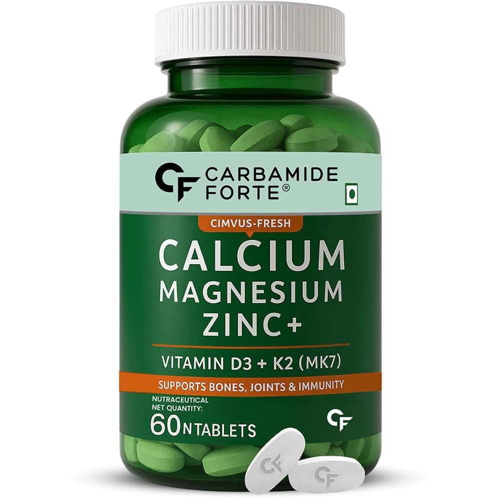 Carbamide Forte Veg Calcium And Vitamin D3 Tablets | Calcium Tablets For Women & Men | Magnesium Zinc Supplement With Vitamin D3 + K2 MK7 To Support Bones Health, Joints & Immunity - 60 Tablets