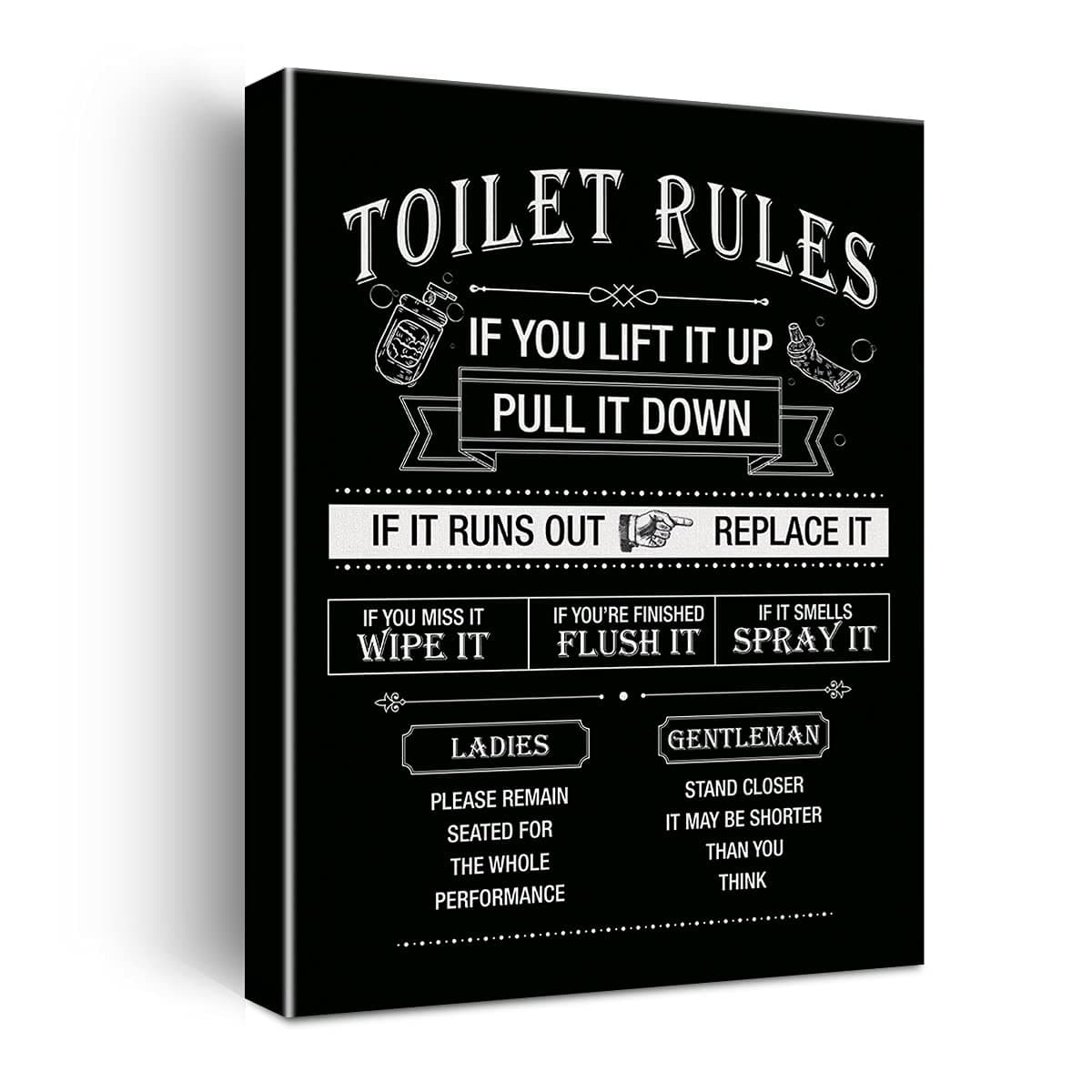 Funny Toilet Rules Rules Sign Canvas Wall Art, Bathroom Rules, Bathroom Wall Prints, Ready to Hang!Framed 11.5" X 15"