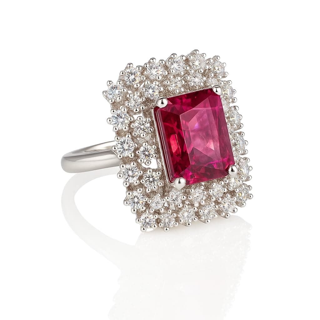 PRIVIU Rings for Women Rhodium Plated Ruby Adjustable American Diamond Crystal Ring For Anniversary, Birthday, Cocktail For Women and Girls