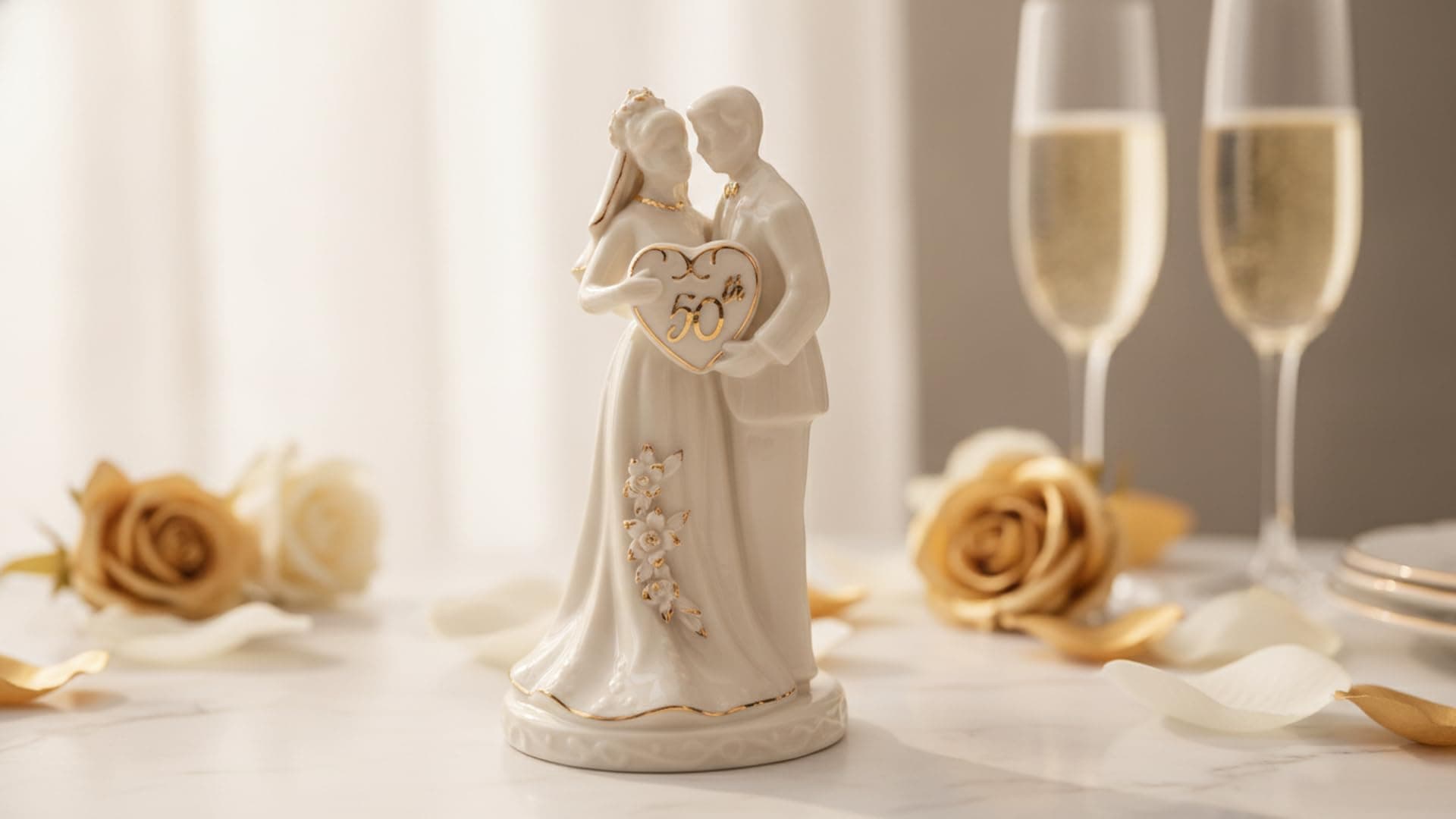 Cosmos Gifts Porcelain 50th Anniversary Cake Topper (Ivory)