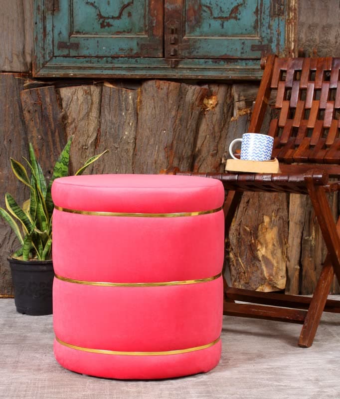 Smartkart Ottoman Stool for Sitting | Velvet High Density Foam Upholstered Pouffes for Living Room, Home | Round Puffy Footrest Ottoman Chair with Solid Wood Legs Pouf Stool 16x16 Inch