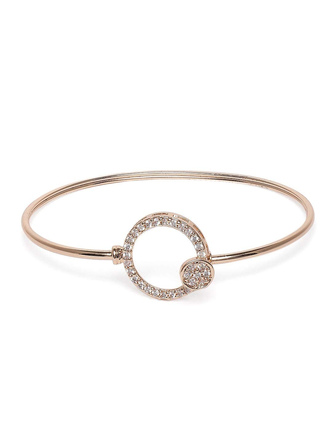 ZAVERI PEARLS Rose Gold Cubic Zirconia Contemporary Bangle Style Brass Kada For Women-ZPFK9946