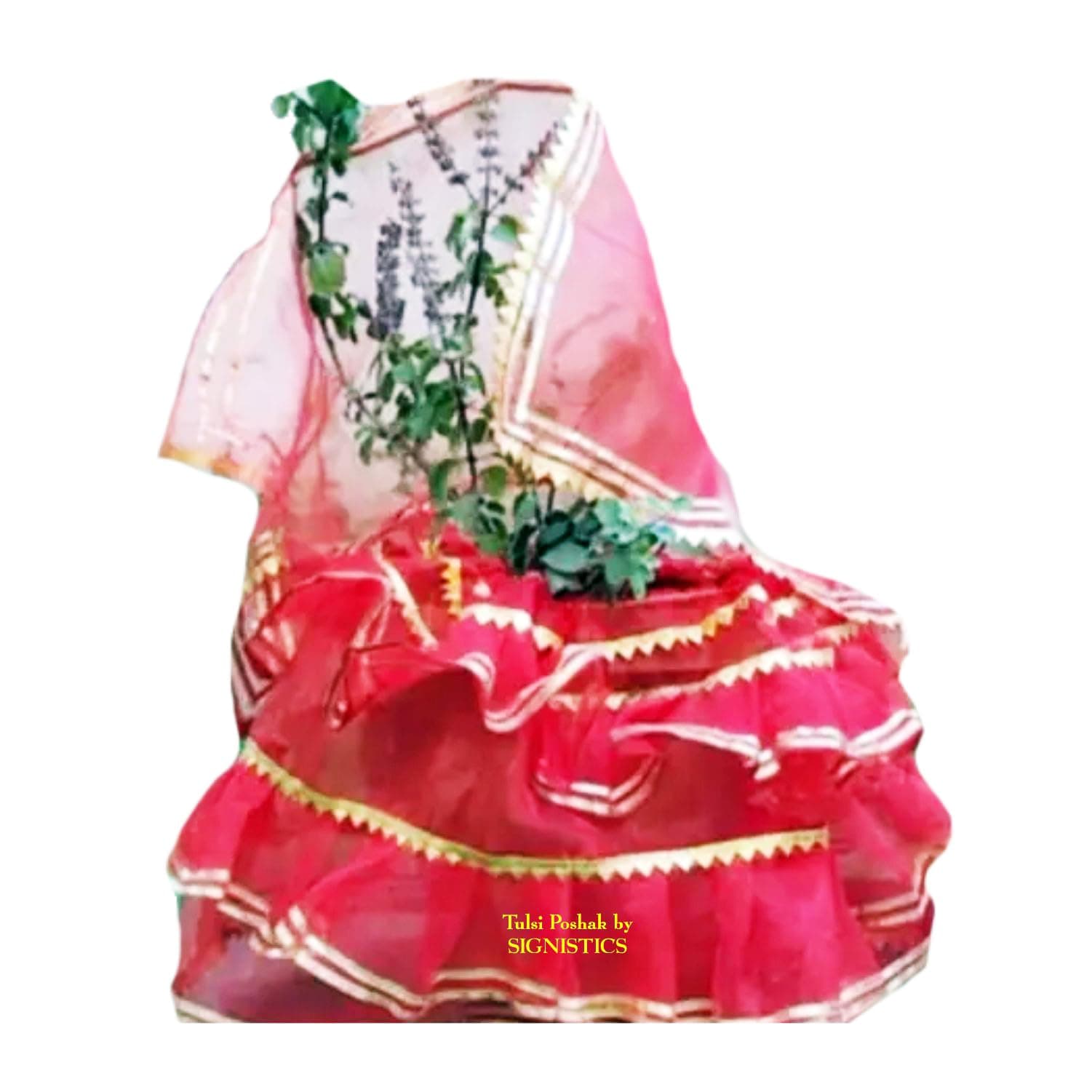 SIGNISTICS Tulsi Poshak for Plant Pot On Vivah & All Occasions (Lehga & Chunni) - Pack of One Dress