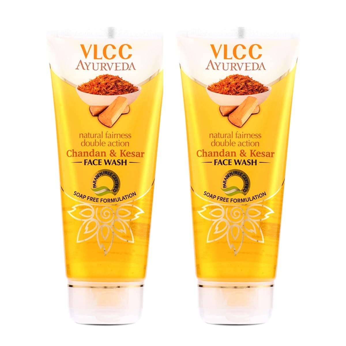 VLCC Ayurveda Natural Fairness Chandan & Kesar Face Wash - 100ml X 2 (Pack of 2) | Complexion Brightening Everyday Facewash | Saffron for Anti-Ageing Benefits | Ayurvedic Facewash for All Skin Types