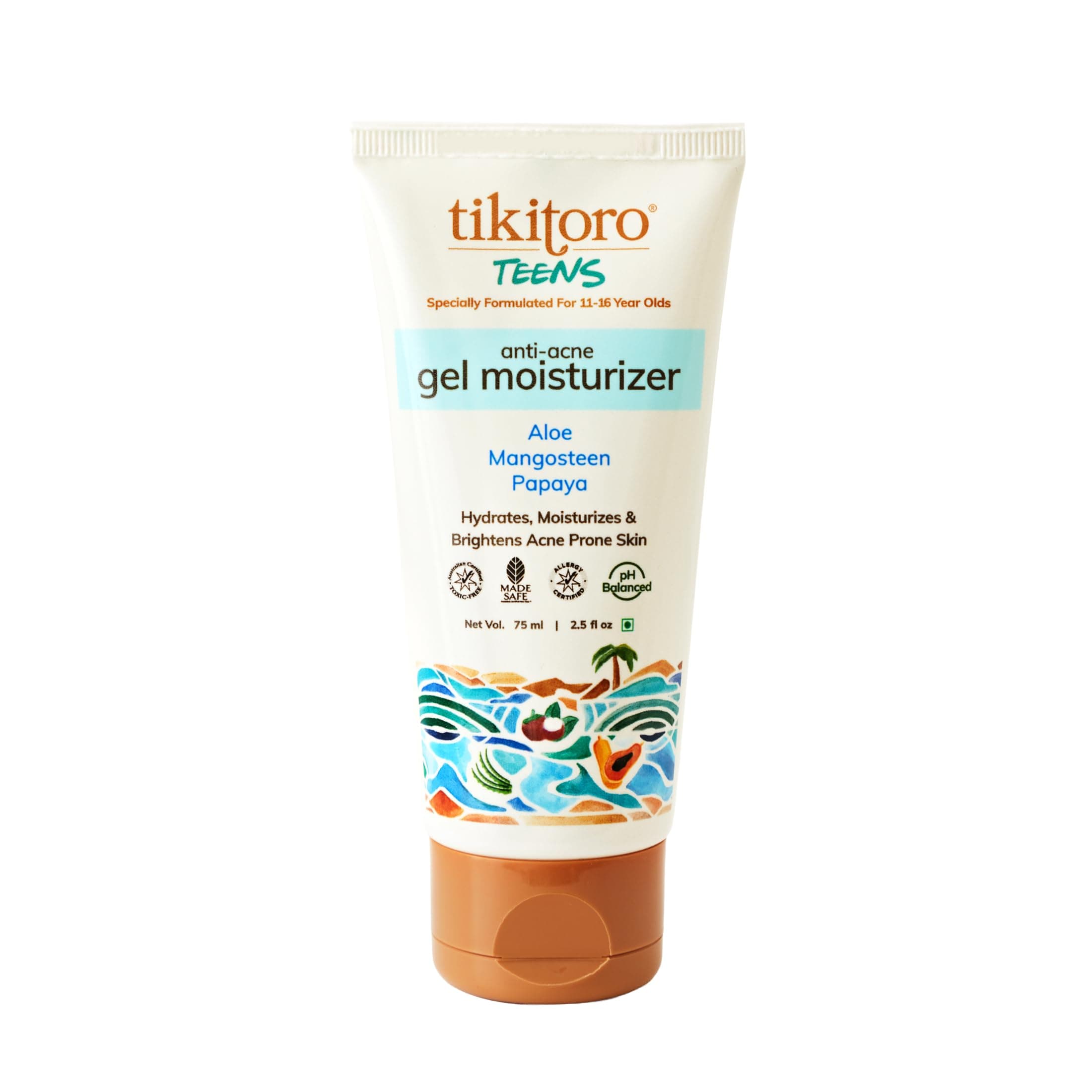 Tikitoro Teens Anti-Acne Gel Moisturizer with Aloe, Mangosteen, Papaya | Hydrates, Balances Sebum and Calms Irritation | No Parabens & Sulphates, All Skin Types (Age: 11+) (75ml x 1)