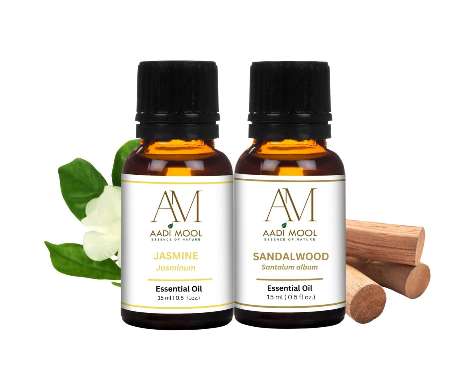 Aadi Mool Jasmine & Sandalwood Essential Oil for Diffuser, Candle, Massage, and DIY Pack of 2-15ML