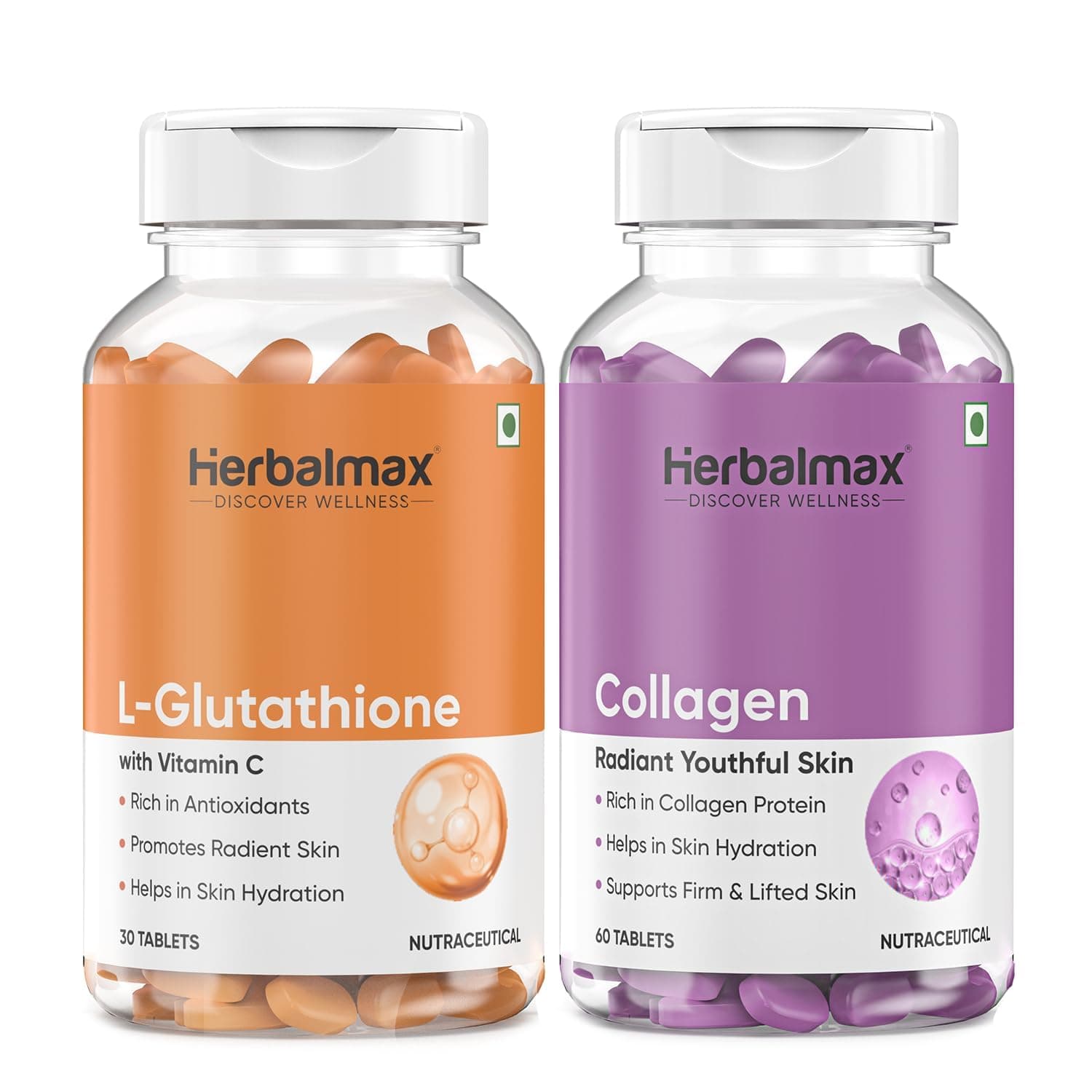 Herbal Max Collagen & L-Glutathione Supplement Skin Brightening, Anti-Aging, Hair & Nail Support 90 Tablets For Men & Women