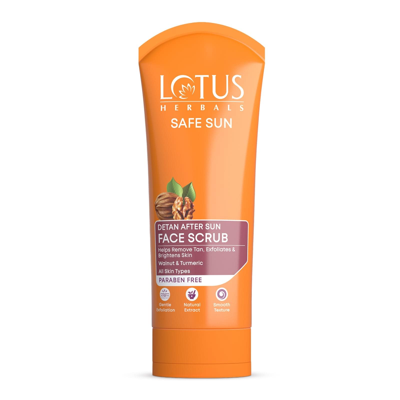 Lotus Herbals Safe Sun DeTAN After-Sun Face Scrub| Walnut & Turmeric| Exfoliates, removes tan| All Skin Types| 100 g