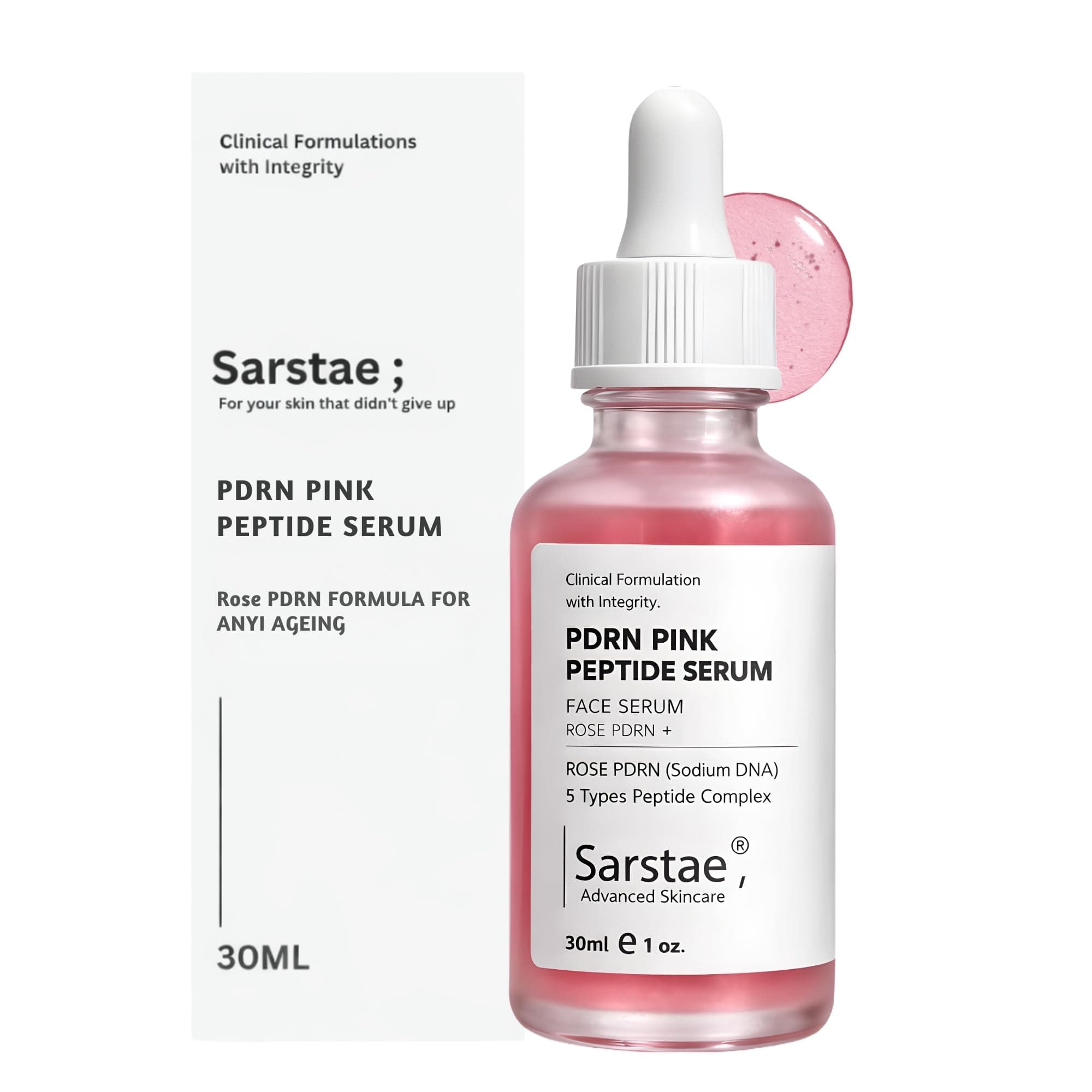 SARSTAE Pink PDRN Serum for Face | Salmon DNA & Collagen Boosting | Korean Glass Skin Formula | Anti Ageing, Skin Repair & Glow Serum | 30ml