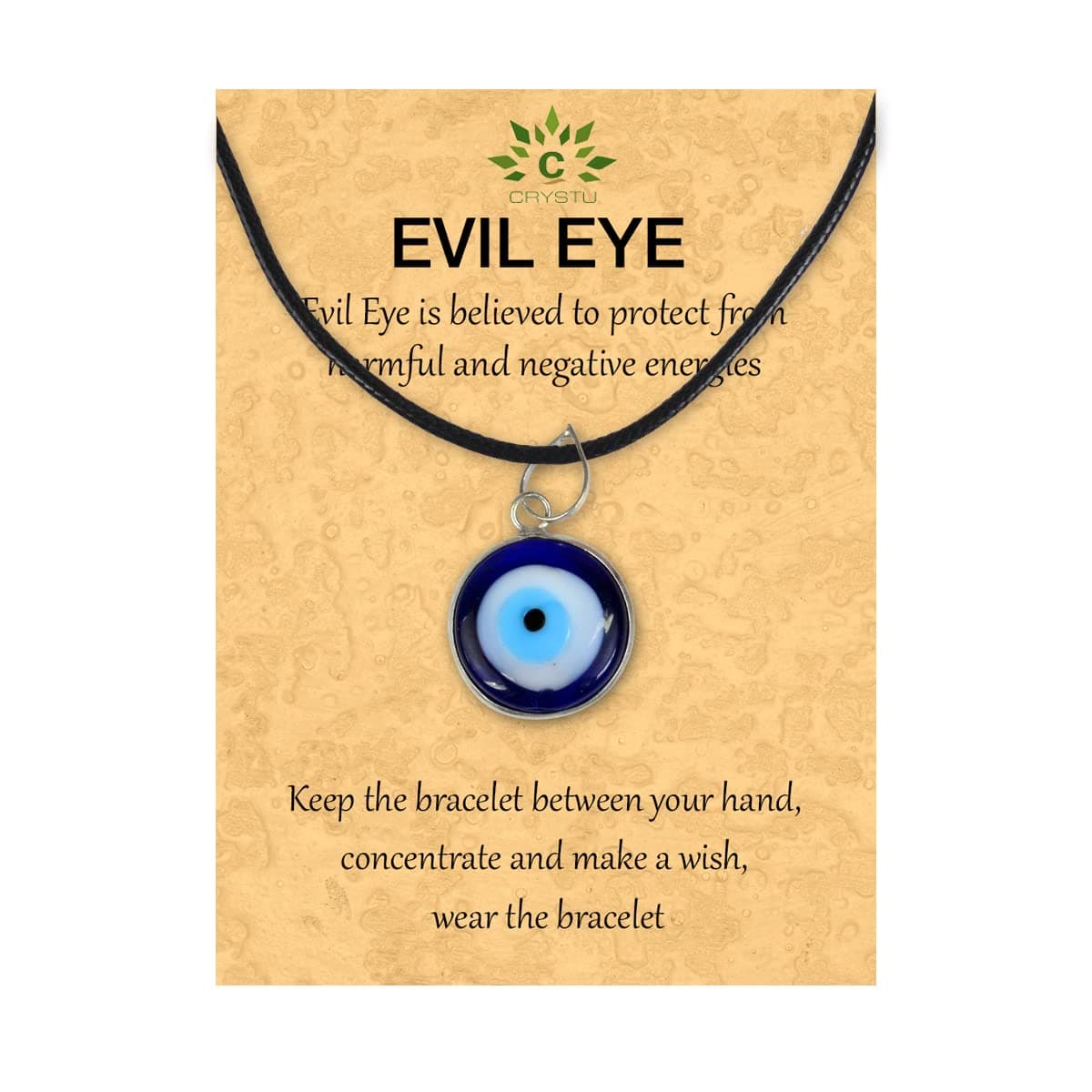 Crystu Blue Turkish Evil Eye Pendant | Black Thread Evil Eye Pendant Necklace for Women Men Lucky Protection, Size 20 mm