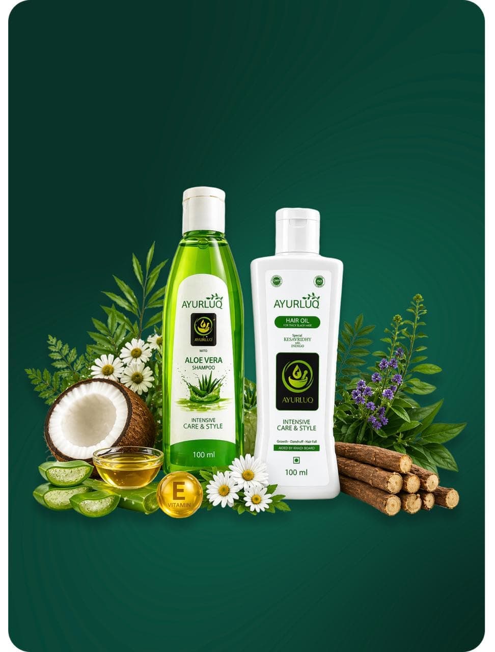 Ayurluq Aloe Vera Shampoo 100ml + Herbal Hair Oil 100ml Combo – Dandruff Control, Smooth & Silky Hair, Hair Fall Control, Promotes Hair Growth