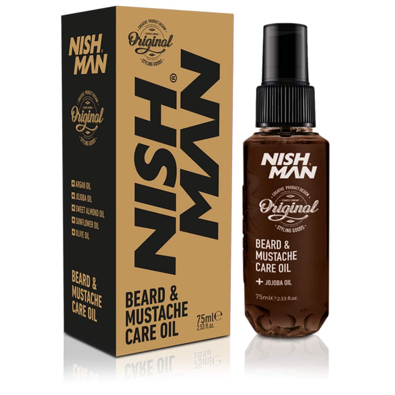 Nishman Beard & Mustache Care Oil 75ML- | More Beard Growth with Argan and Jojoba Oil | Nourishes and Strengthens Beard| No Harmful Chemicals | Prevents dry and flaky beard| Prevents Split Ends and Beard Breakage | Non Sticky | Ideal for daily use