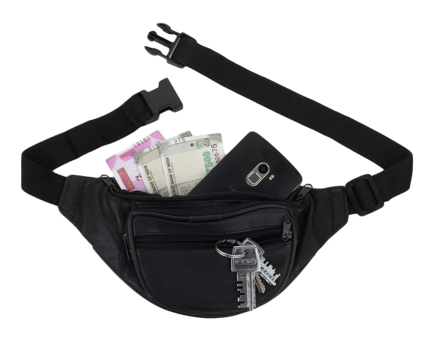 Style98 Shoes Black Genuine Leather Waist Pouch for Men,Boys,Girls & Women (45006IAX30S)