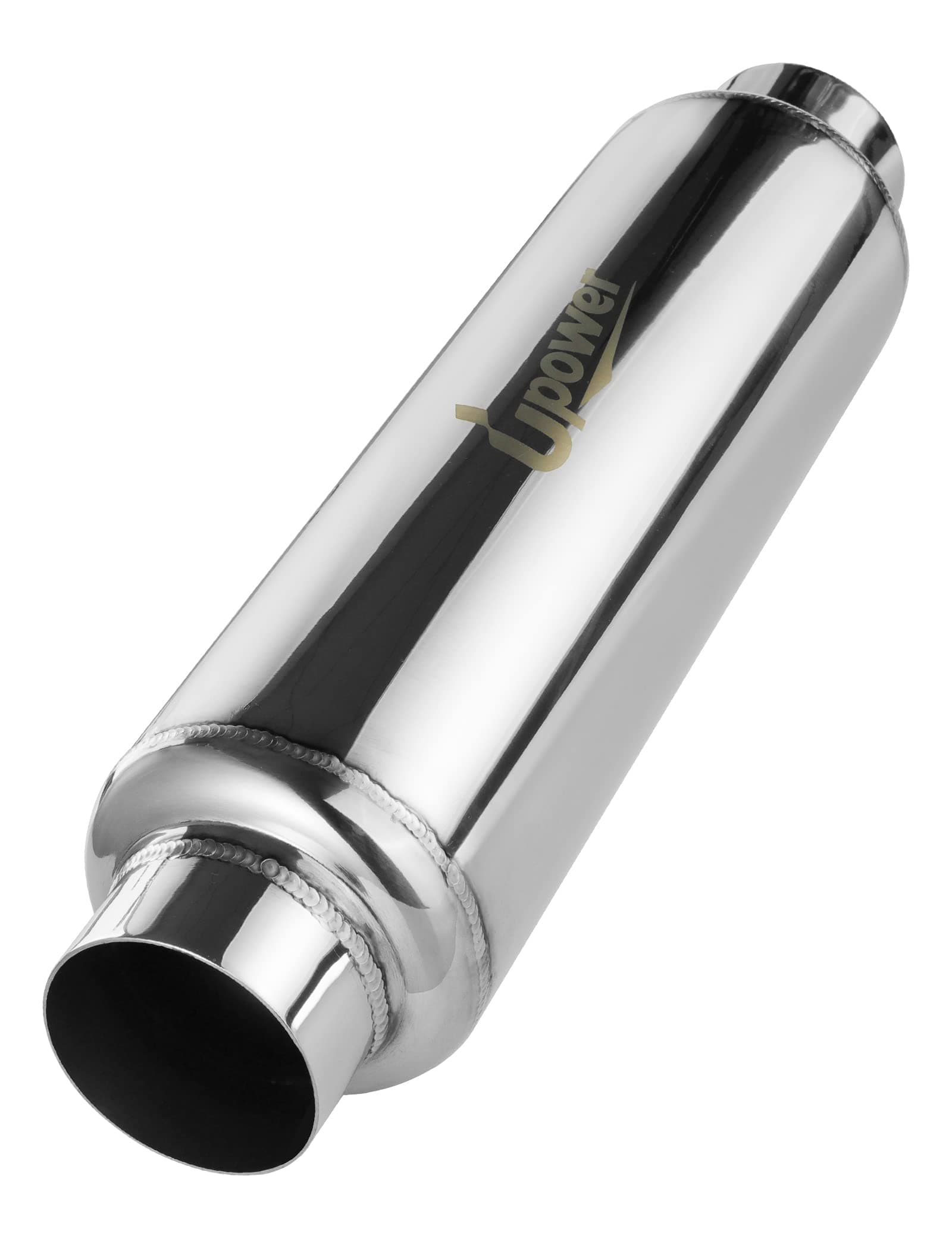 Upower 2.5" Inlet&Outlet Exhaust Resonator,4" x12" Body 16" Overall Length Center Straight Through Stainless Steel Muffler,Polished