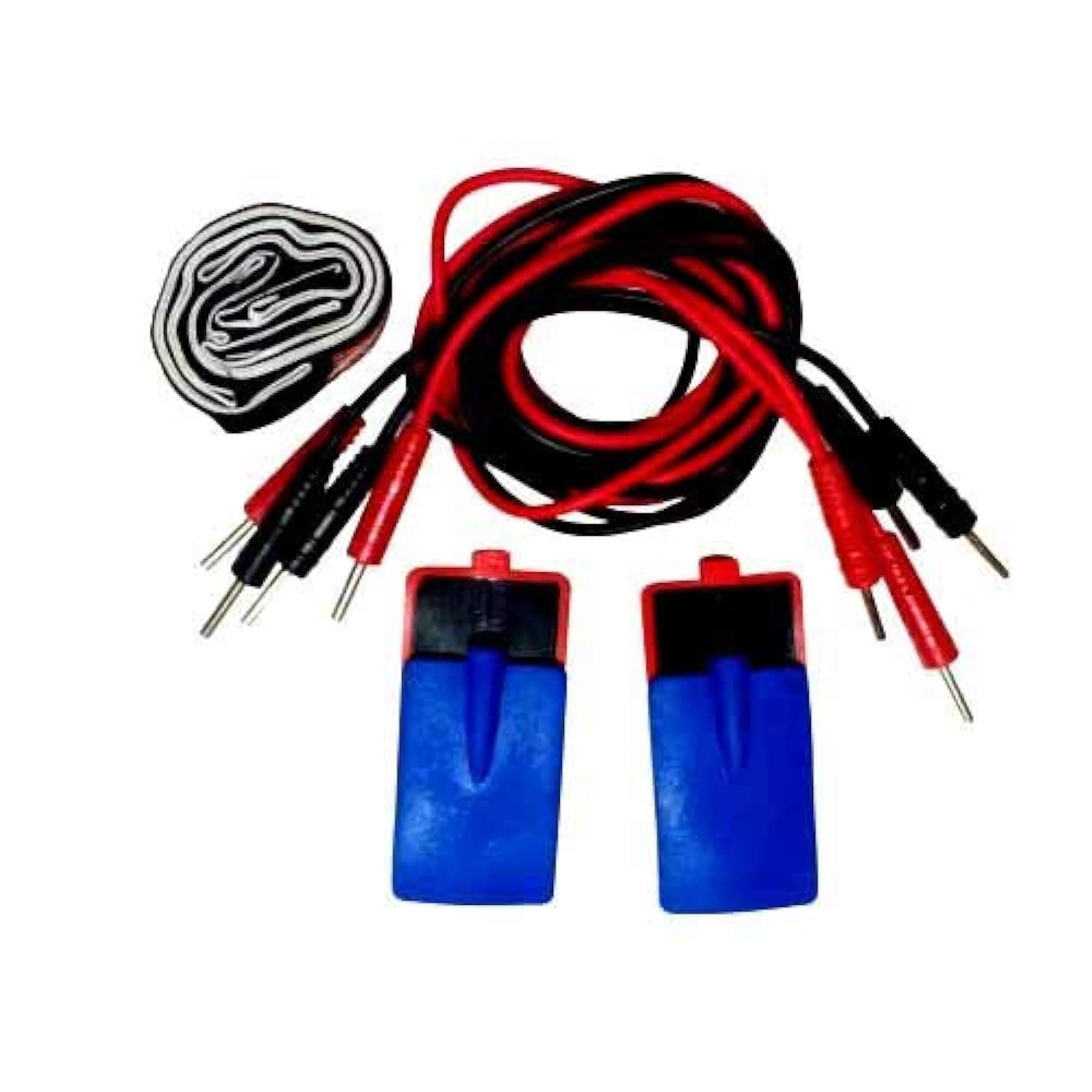 NARAYANI TRADERS Complete IFT Accessory Kit – Set of 4 Lead Wires, 4 Carbon Rubber Pads & 2 Adjustable Velcro Straps – Universal 2mm Pin Connection for Physiotherapy & Muscle Stimulator Machines – Professional Pain Relief Set