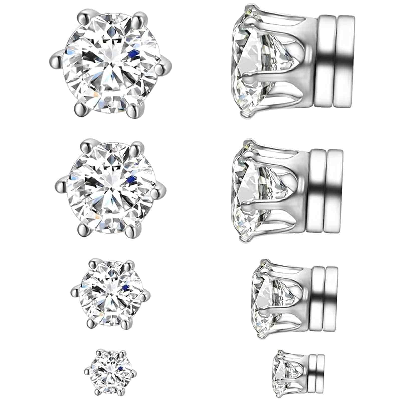 8 Pairs Clip On Earrings for Non Pierced Ears, Magnetic Ear Studs for Men, Usually Occasion, Men Accessories (Silvery)