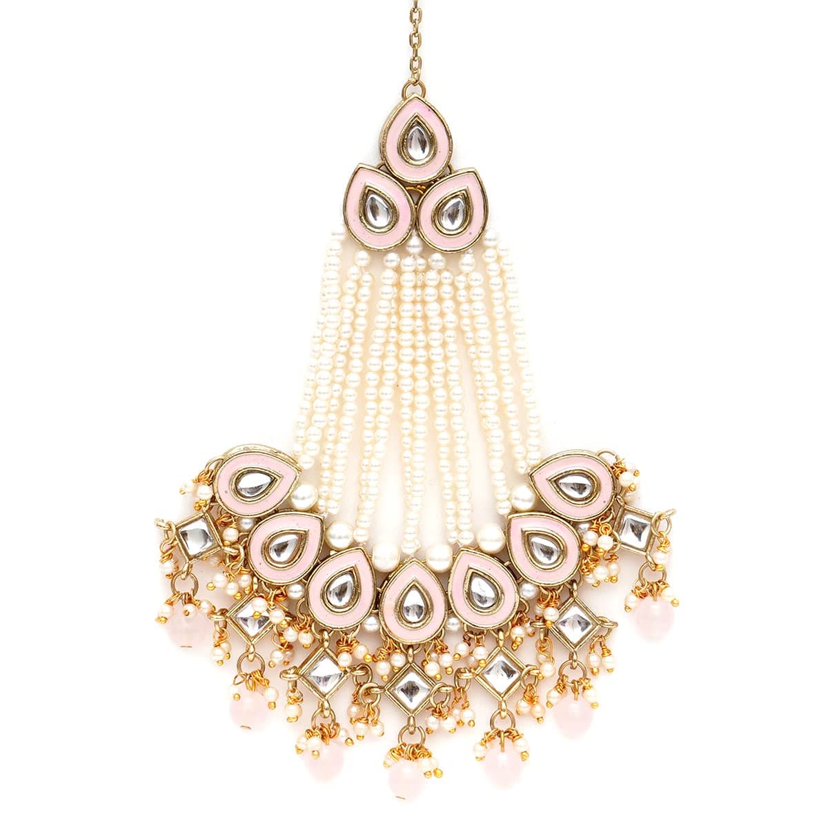 Karatcart Gold Plaated Pink Beads and Pearl Studded Kundan Passa for Women