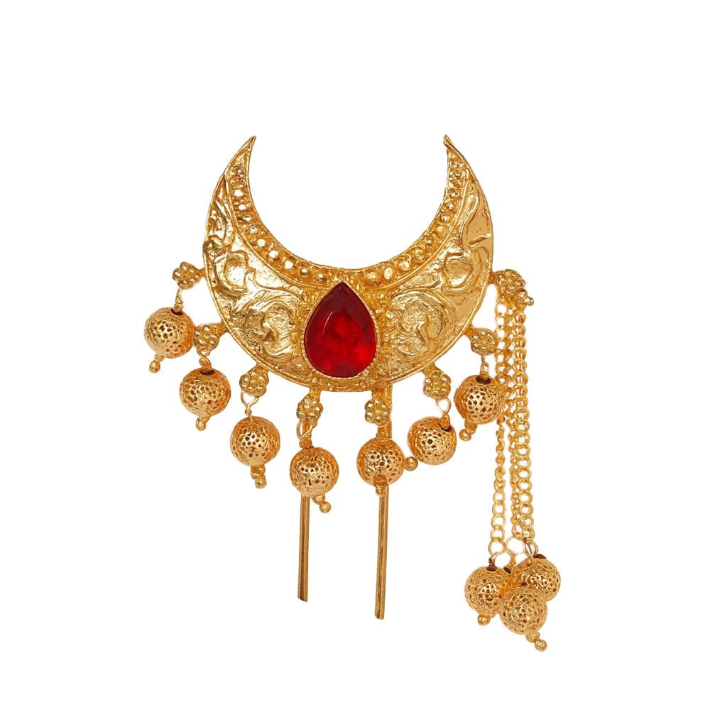 Anuradha Art Jewellery Trendy Golden Finish Chandrakor Kundan Juda Pin for Women & Girls | Ambada Pin | Fancy Marathi | bridal Hair Accessories| Traditional hair brooch Ideal for Every Occasion for women and girls.
