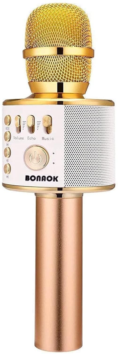 BONAOK Wireless Bluetooth Karaoke Microphone,3-in-1 Portable Handheld Karaoke Mic Speaker Machine Home Party Birthday for All Smartphones PC(Q37 Gold)