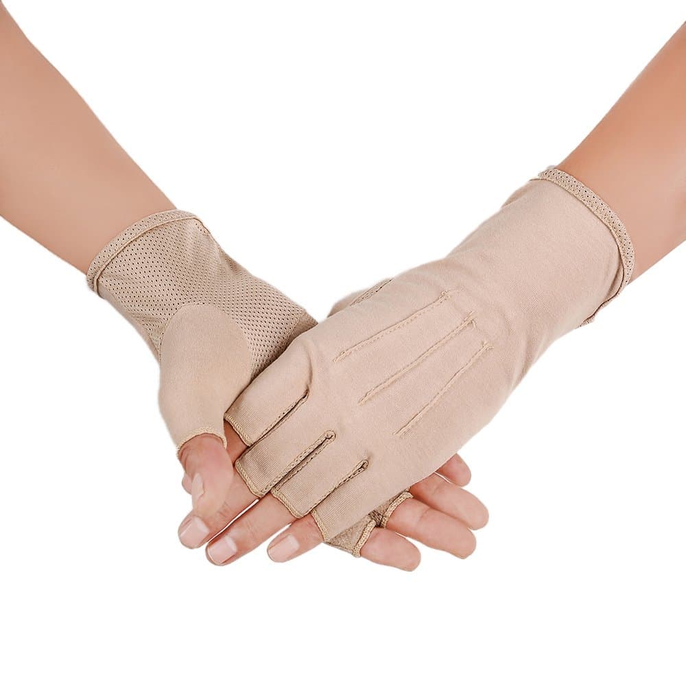 JISEN Men Sunscreen Fingerless Gloves UV Protection Driving Fishing Cotton Mittens
