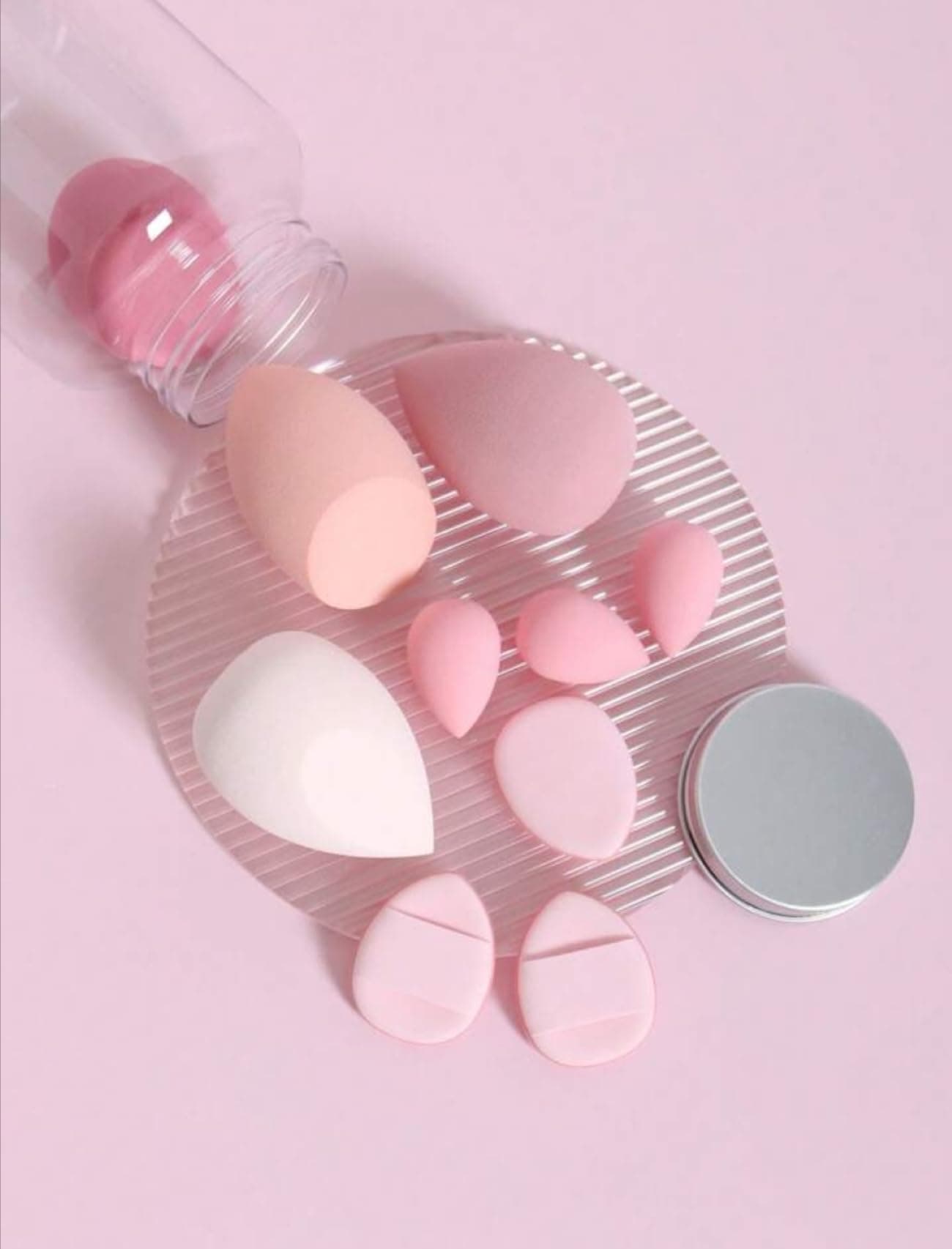 10Pcs Makeup Sponges Set With Storage Jar,Including 4 Blenders, 3 Mini Beauty Blenders, Makeup Sponge Set Blender With 3 Finger Puff Flowless For Liquid Cream and Powder Easy to use Latex Free