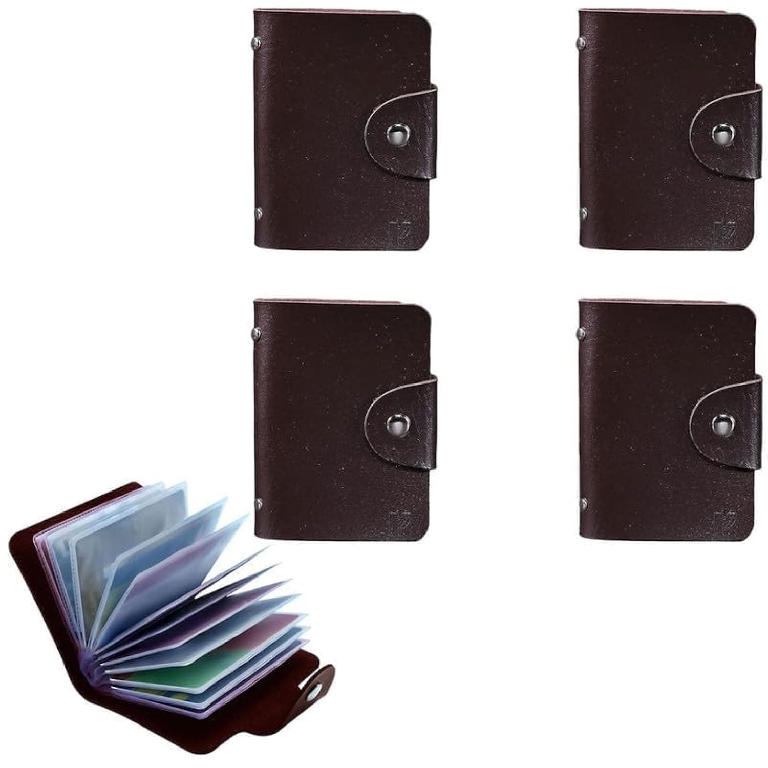 Kraptick 20 Slots Cardholder with Double-Sided Slots, Wallet for Cards, ATM, Debit, Credit Cards Holder, Unisex Wallet with Leather Design, Pack of 4 (Brown)