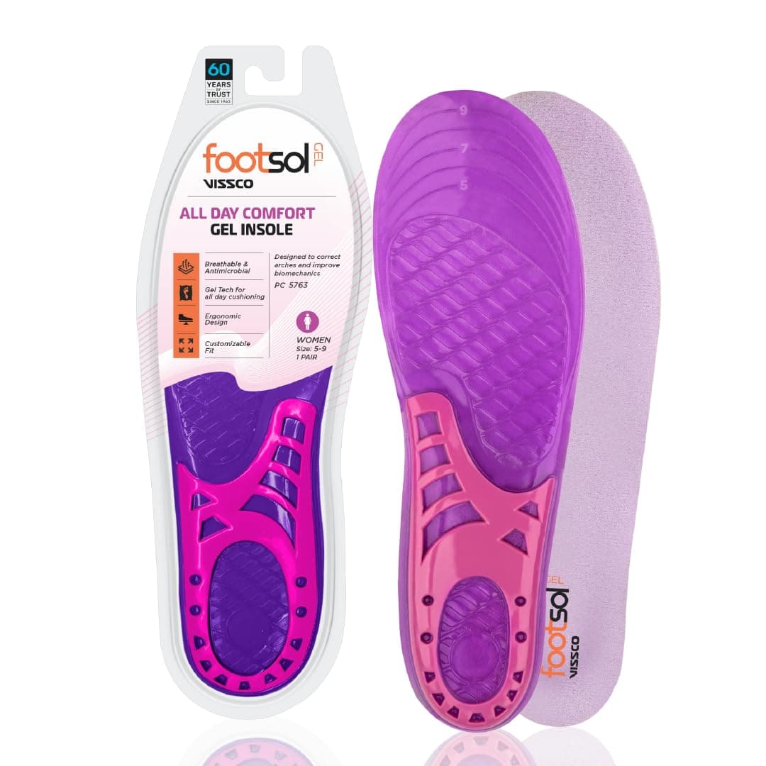 FOOTSOL Premium Gel Insoles (by VISSCO) for All-Day Comfort & Pain Relief | Dual-Gel Cushioning, Shock Absorbing Heel, Breathable & Trim-to-Fit Design for Work, Sports & Daily Use