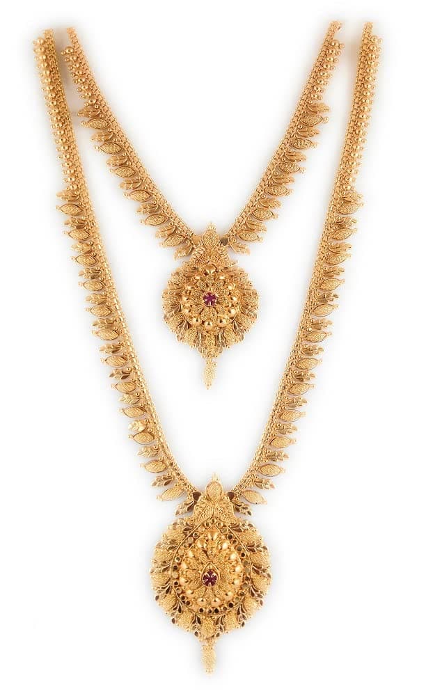 LOVELY DREAMS One Gram Micro Gold Plated Traditional South Indian Fashion Jewellery Stylish Ruby Emrald Stone Long Haram Set for Women & Girls(HS-003)