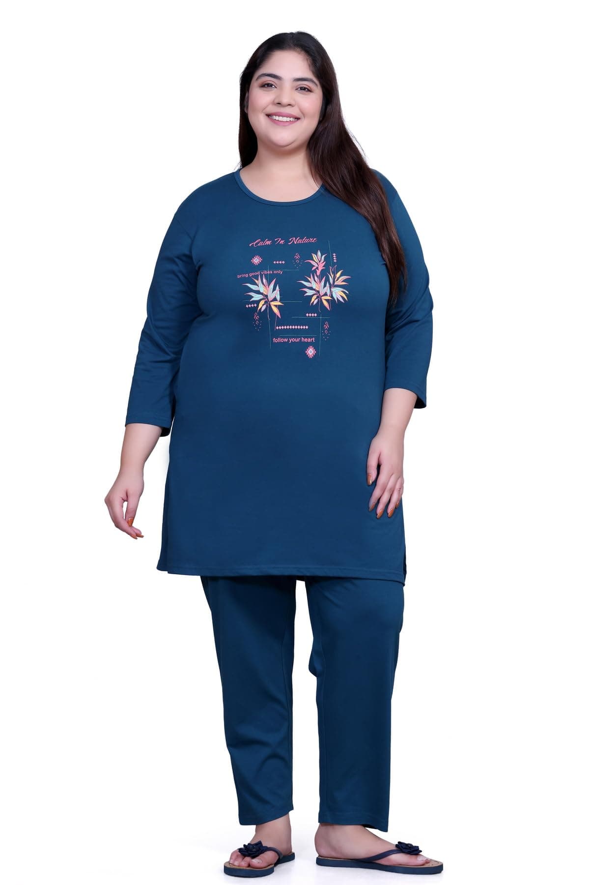RYSH Women's Plus Size Printed Long Top | Round Neck | Half Sleeve | Relaxed Fit Casual Tunic | Peacock Green | 6XL