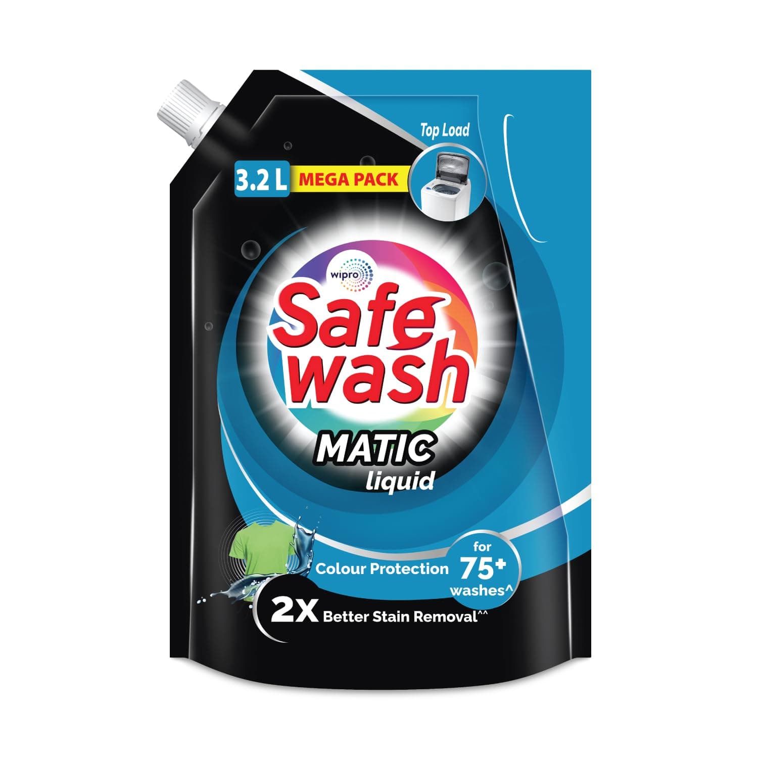 Safewash Top Load Matic Premium Liquid Detergent 3L Refill Pouch with Colour-Protect Technology | 2x Stain Removal | For All Types of Fabrics