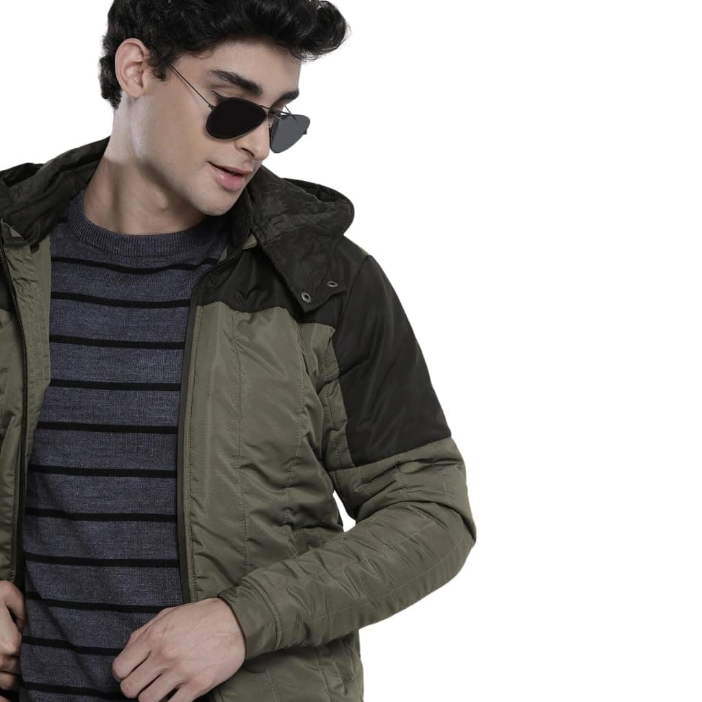 The Indian Garage Co Men Olive Slim Fit Solid Puffer Jacket