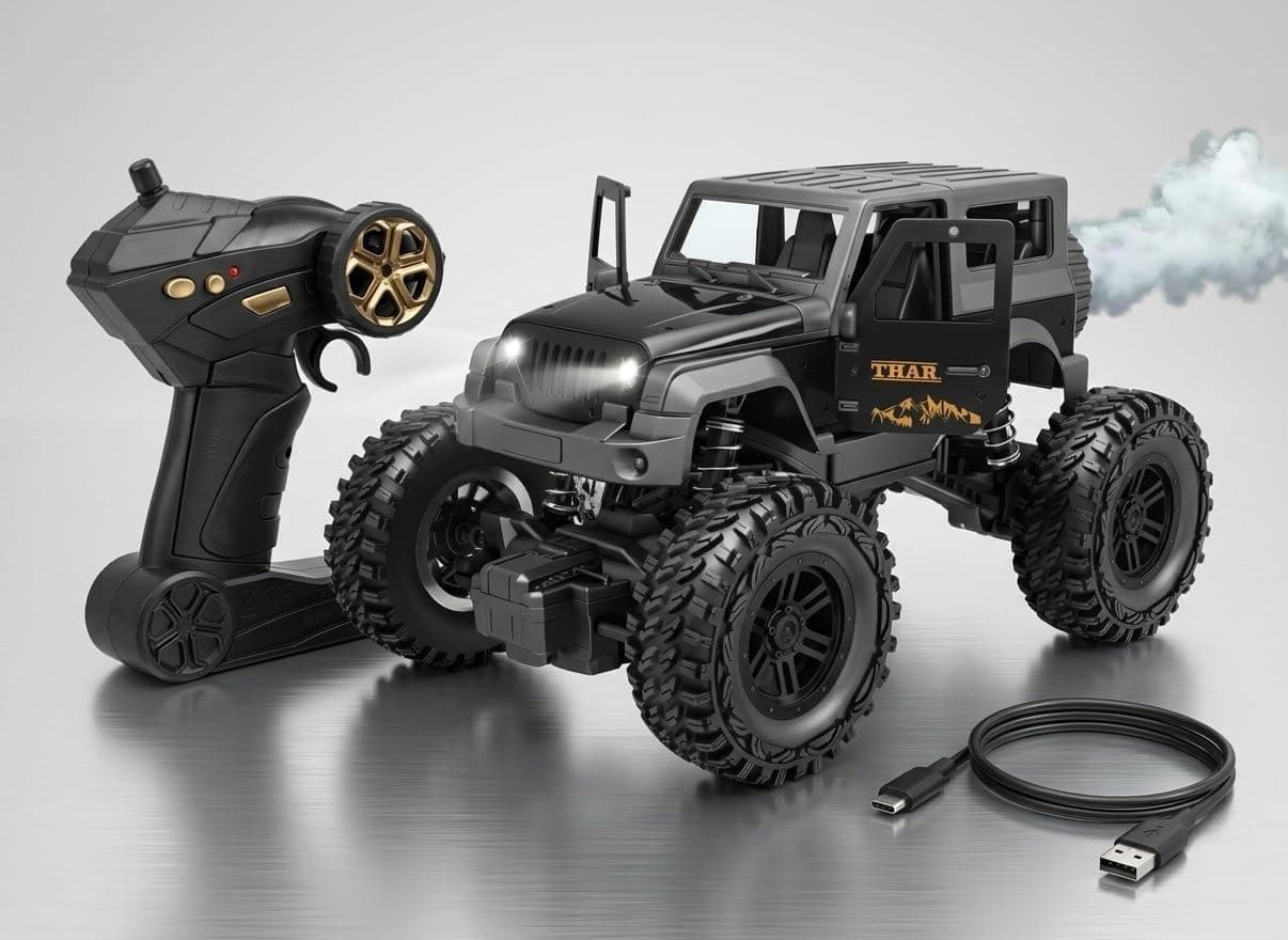 Galaxy Hi-Tech Thar with Remote Control Rock Crawler High Speed with Mist Spray LED Lights Rc Car Toys for Boys Off Road Monster Truck Rock Climbing Car, 2WD, Mobile Connect, USB-C Port & 75ft Range