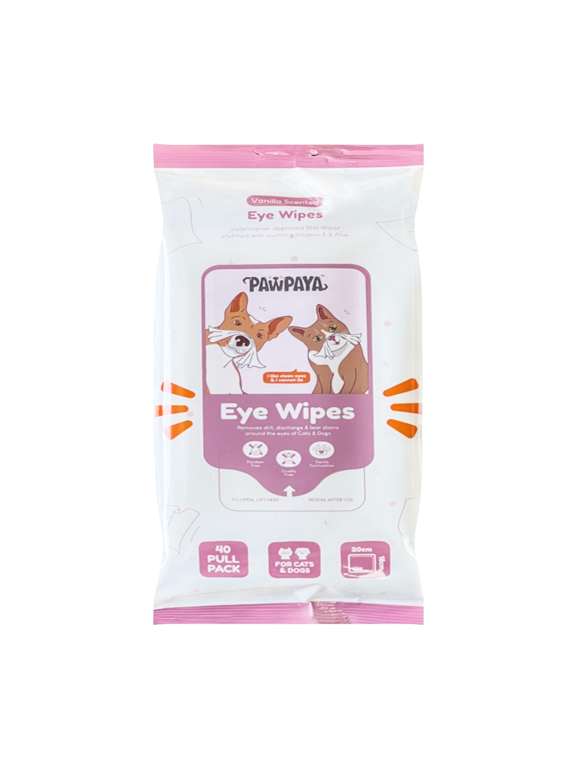 Pawpaya Eye Wipes for Dogs & Cats, Gentle Tear Stain Cleaning, 40 Pull Pack