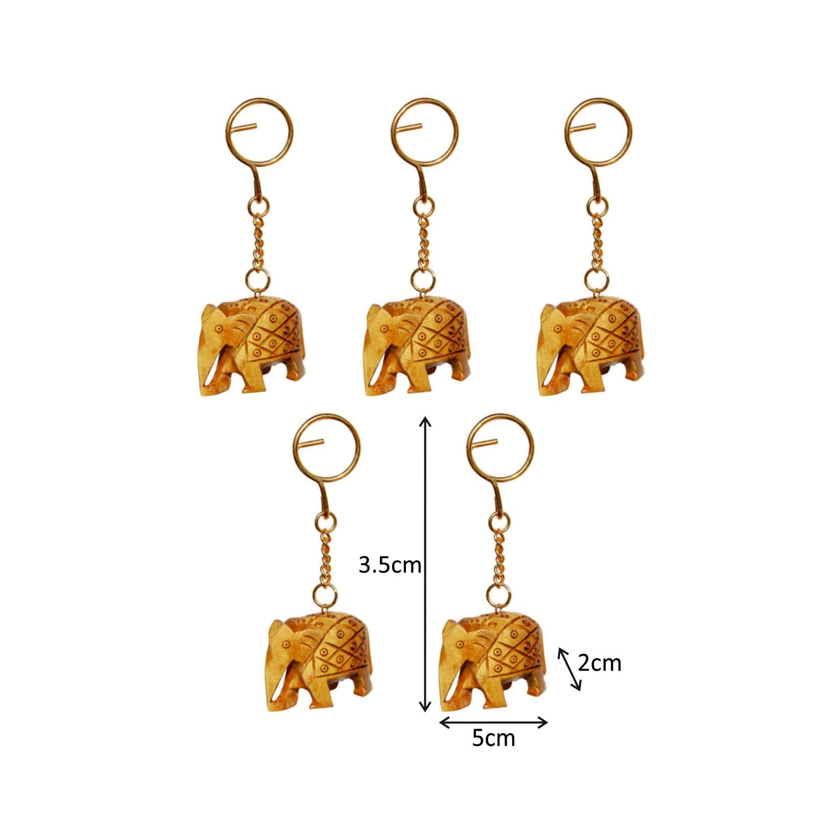 Handicrafts Paradise Key chains set of 5 pc elephant trunk down carved in solid wood