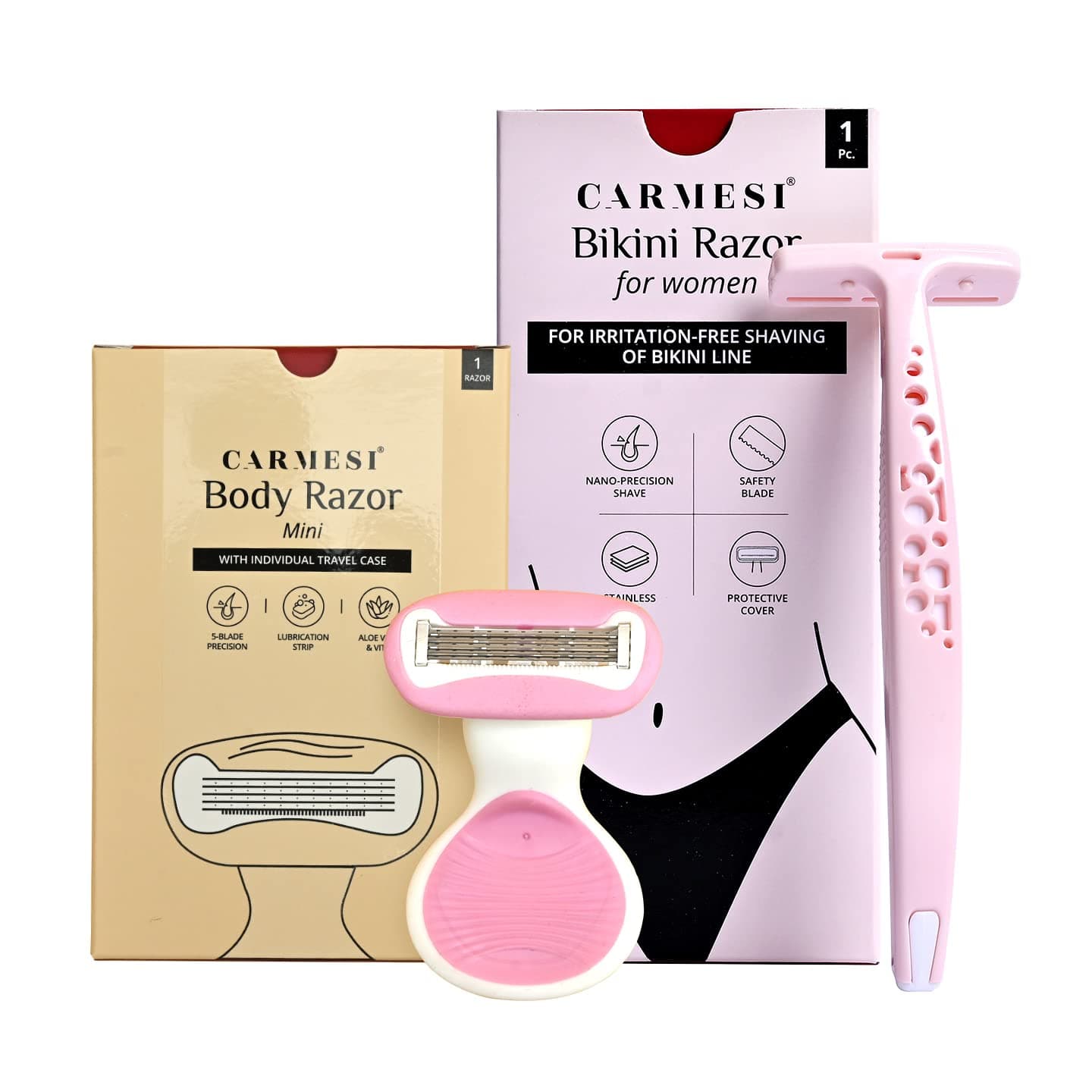 Carmesi Body Razor (Mini) & Bikini Razor Combo Shaver for Women | Painless & Precision Shave,White