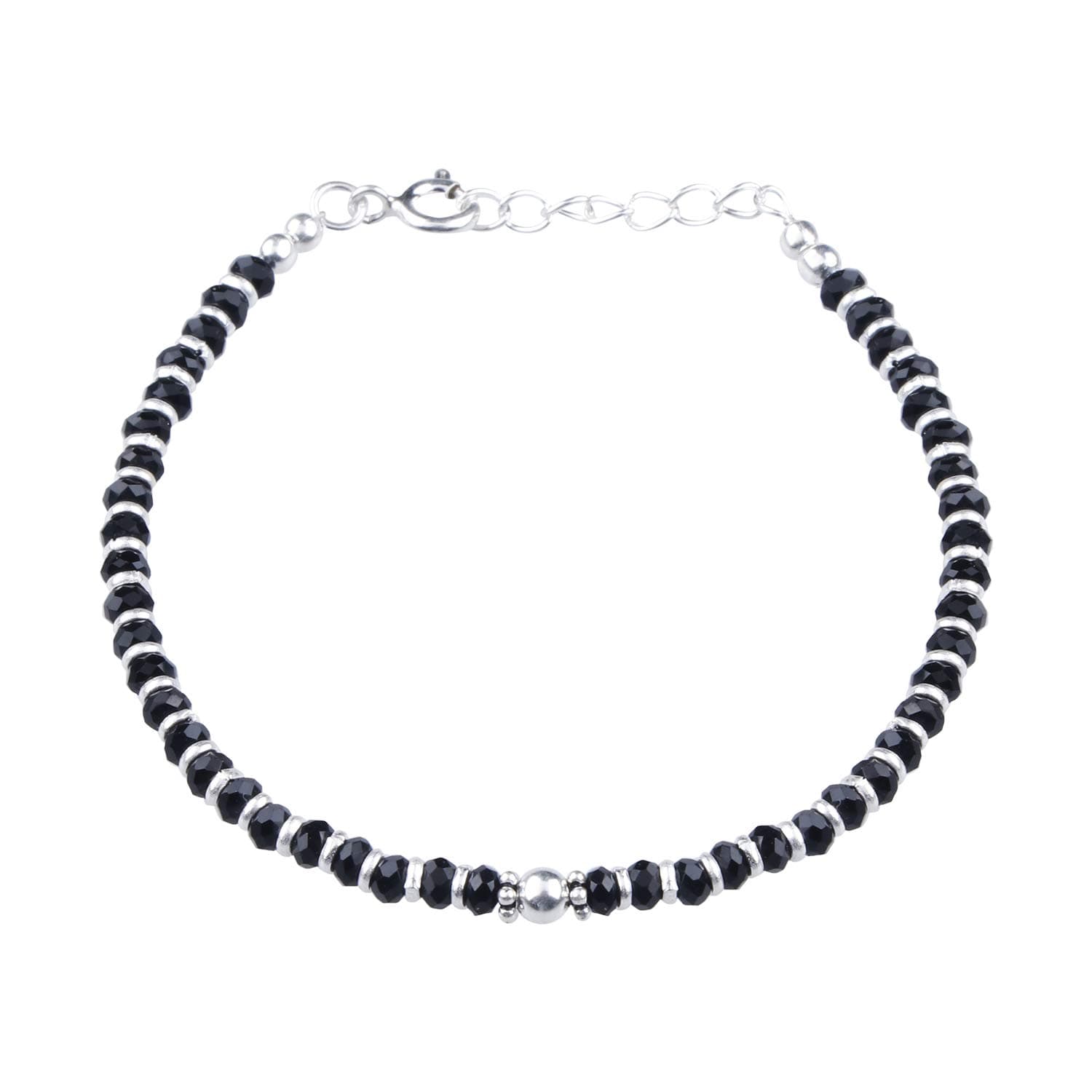 NEMICHAND JEWELS Sterling Silver Nazariya with Black Crystals for Women 92.5% Pure Silver Bracelet for Women