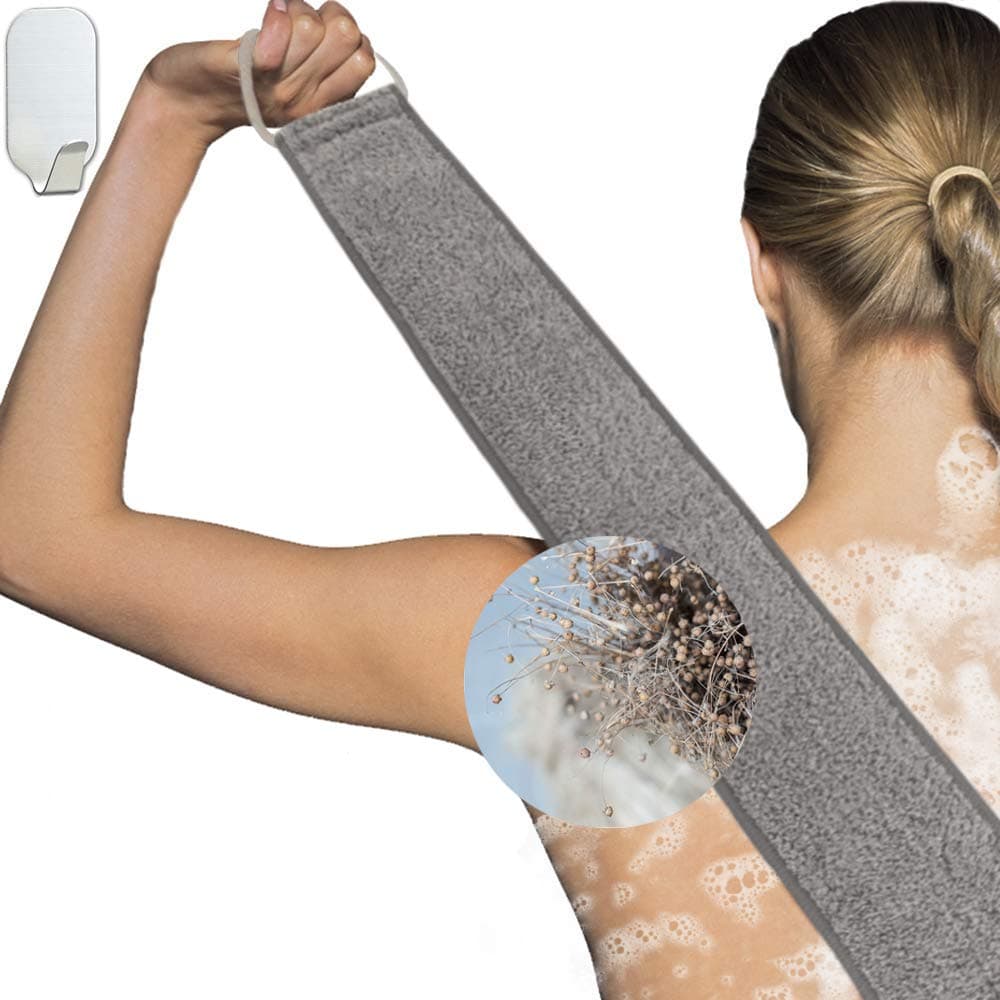 IYOOH Loofah Back Scrubber for Shower, Natural Flax Exfoliating Bath Body Strap Scrub Brush, Dual Sided Wash Scratcher Luffa Back Scrubber, Deep Clean and Invigorate Skin for Women/Men (4'' x 35'')