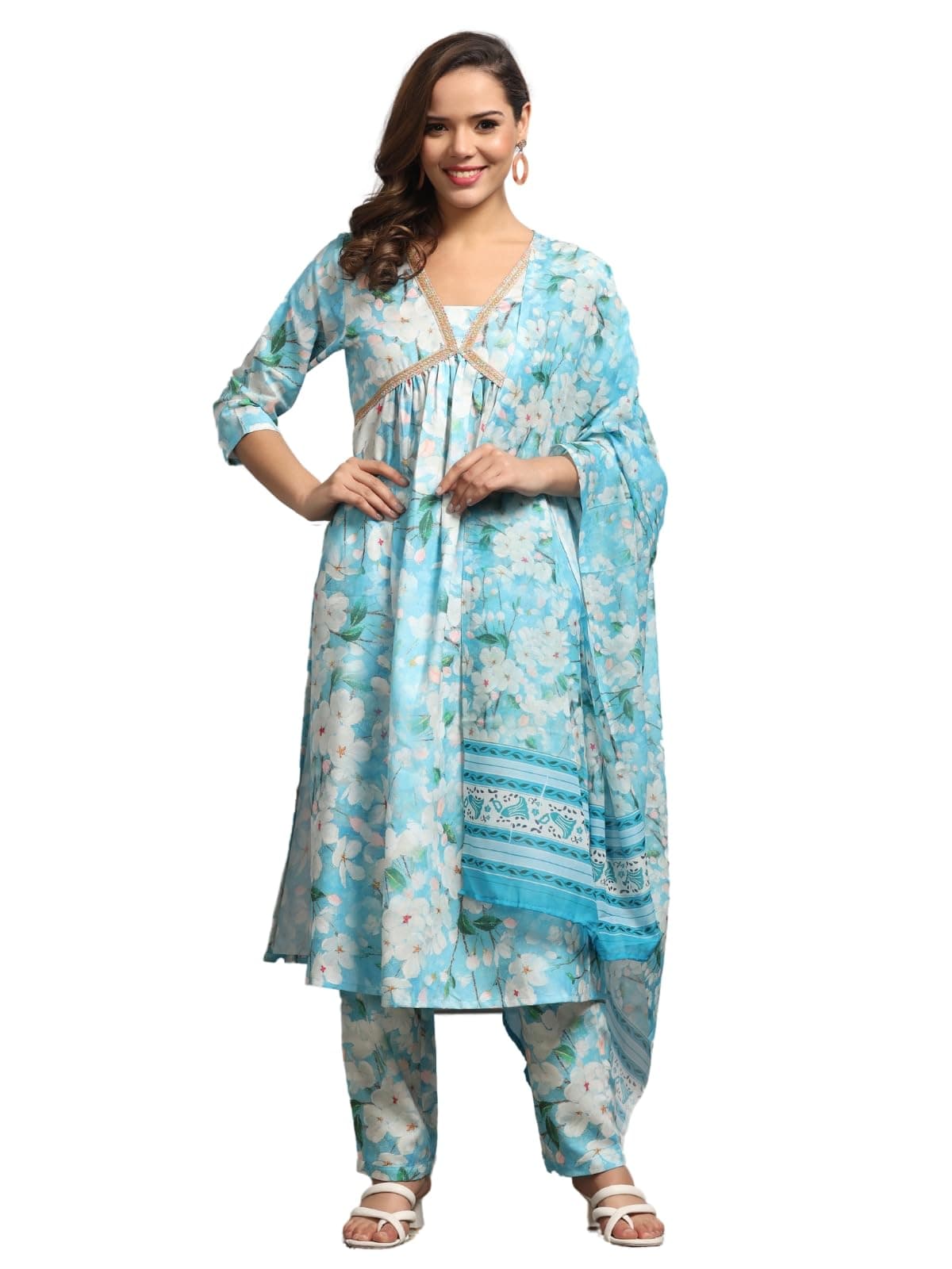 OM SAI LATEST CREATION Alia Cut Kurta Set For Women | Alia Cut Anarkali Set For Women | Embroidery Kurta Set For Women. (XXX-Large, SKY BLUE)