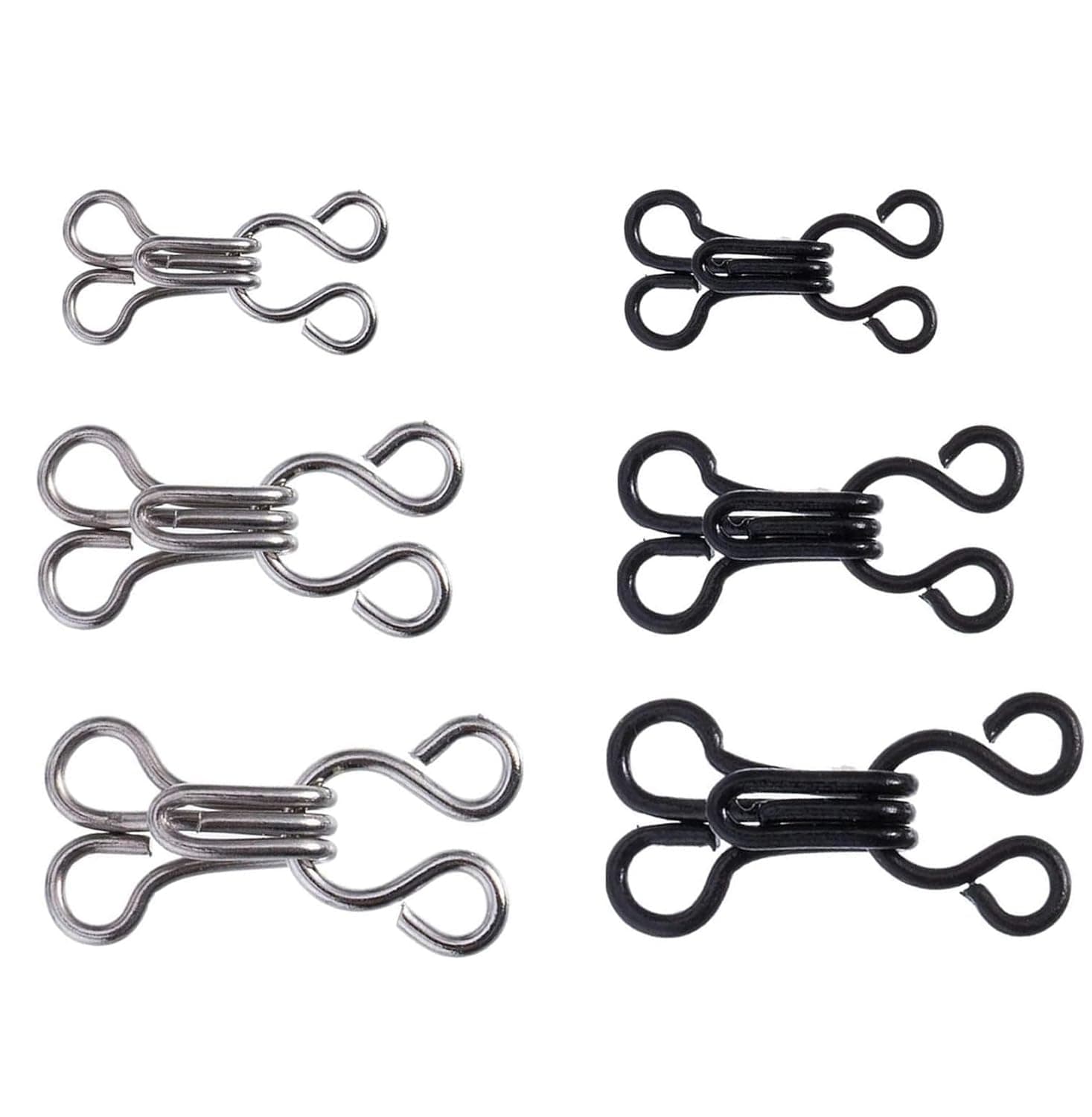 HAALII 60 Set Sewing Hooks and Eyes Closure for Bra Clothing Trousers Skirt DIY Craft, Trousers Skirt Sewing DIY Craft, 3 Sizes, Black and Silver, Multi, Multi size, Multi, Multi size