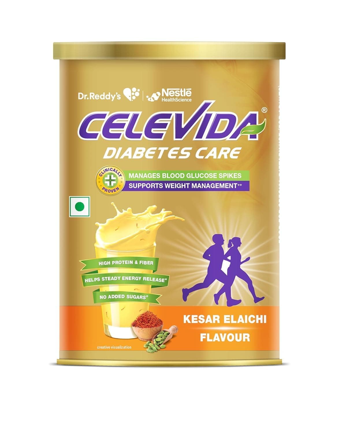 Celevida Diabetes Nutrition I Clinically proven I Helps in 24-Hr Sugar Control I Kesar Elaichi Flavor 400g Powder I Plant based protein & Dual blend high fiber I No Added sugar I By Dr. Reddy’s Nestle Health Science I Tin pack