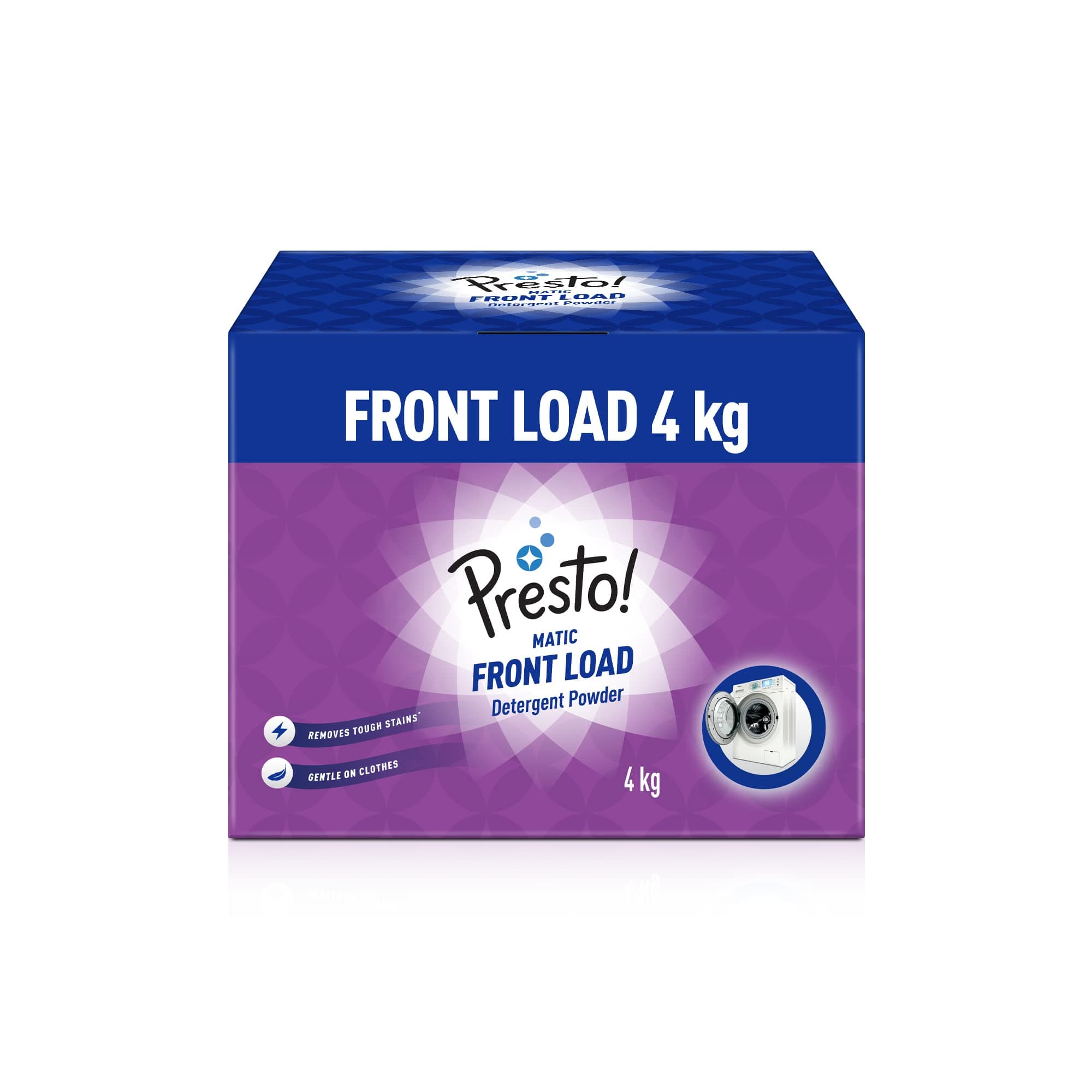 Amazon Brand - Presto! Matic Front Load Detergent Powder - 4 kg ||1kg X 4 packs | Tough on Stains | Safe and Gentle on Fabrics | Refreshing Floral Fragrance |Bleach-free and Phosphate-free
