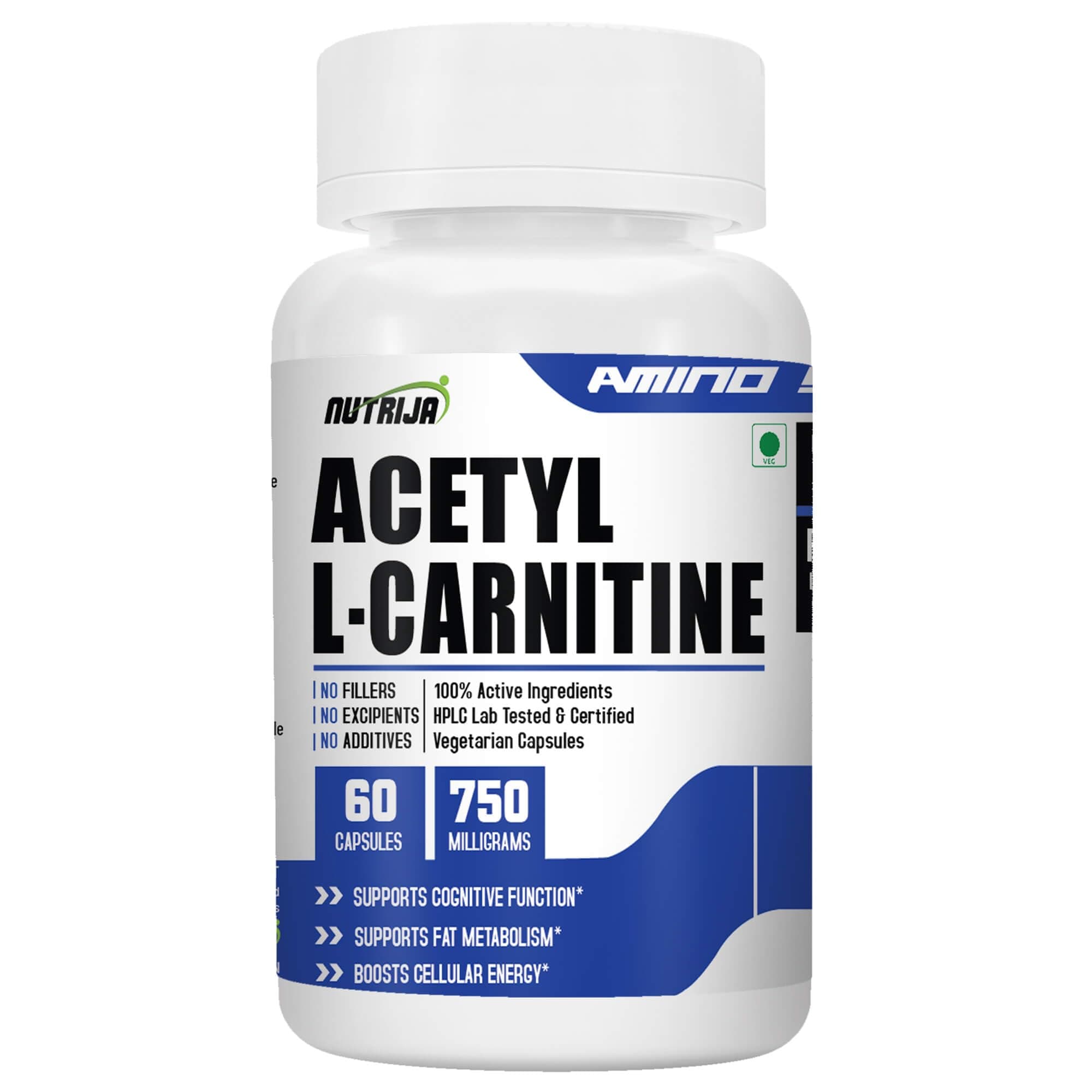 NutriJa Acetyl L-Carnitine 750mg | 60 Capsules | ALCAR Amino Acid Supplement for Cognitive and Metabolism Support