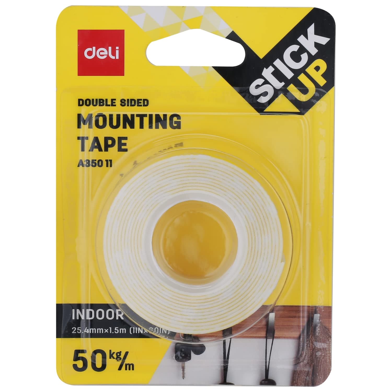 Deli Strong Multipurpose Double-Sided Tape Sleek Design for Strong Strength Bonding Between Walls & Any Surface, Tape for decorative and electronic items on multiple surfaces (Yellow, Set of 2)