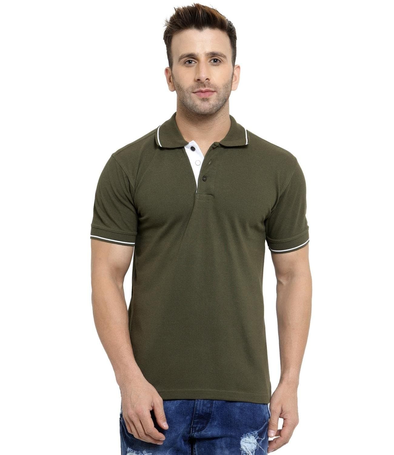 Scott International Men's Regular Fit Polo T-Shirt (sp17m_Green & White_M)