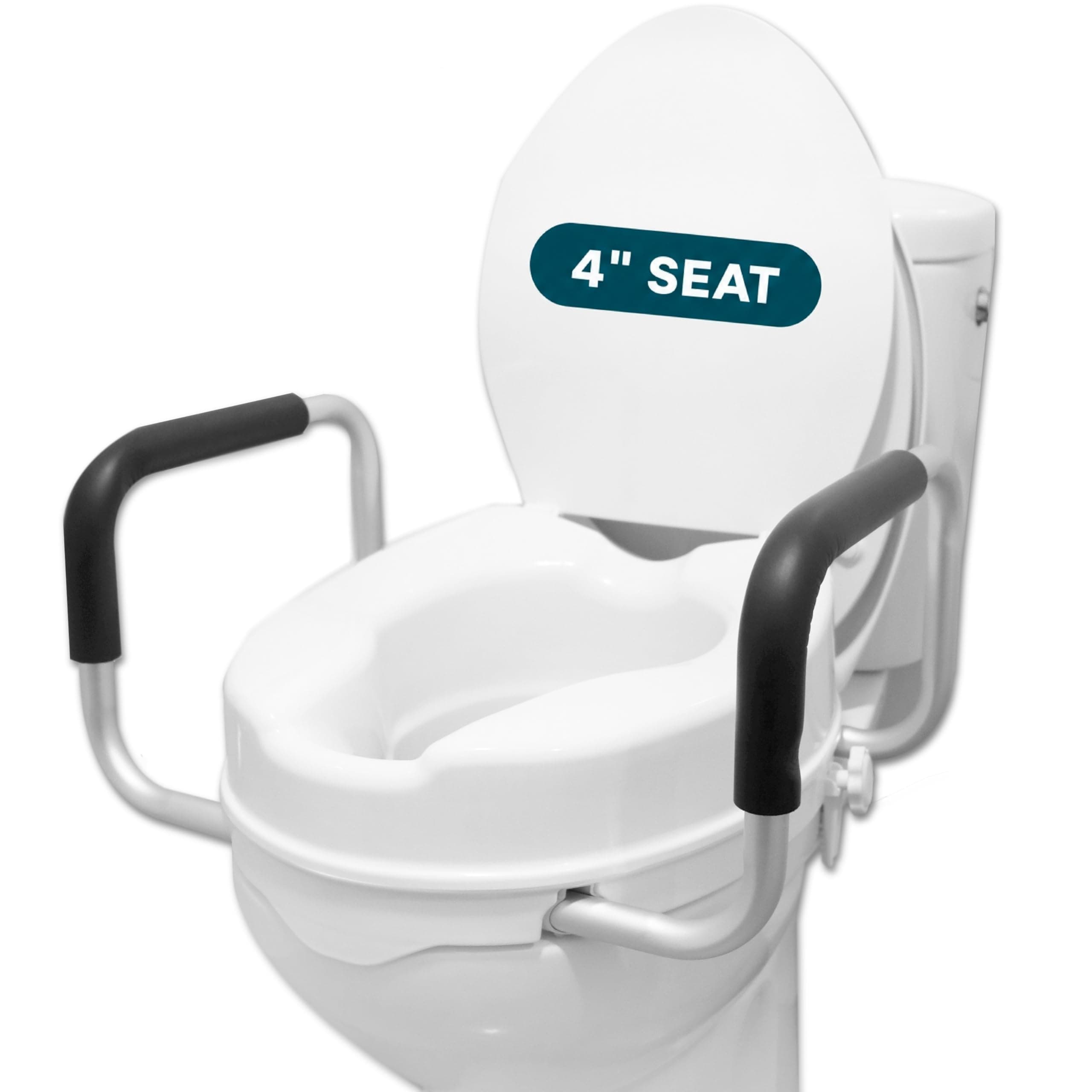 Pepe - Raised Toilet Seat with Handles, Riser for Elderly 4 inch, Disabled Seat with Lid, Elevated for Adults