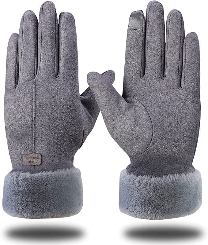 Alexvyan Women Wrist Winter Soft and warm Covered Finger Rabbit Fur Gloves/Mittens (Warm, Windproof, Wool) (With Mobile Screen Touch) (Women Fashion Fur Gloves Grey)
