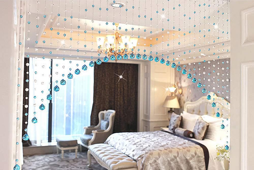 Pindia 60 String Fancy Sparkling Arch Bead Hanging Curtain with Pure Glass Drops - Black