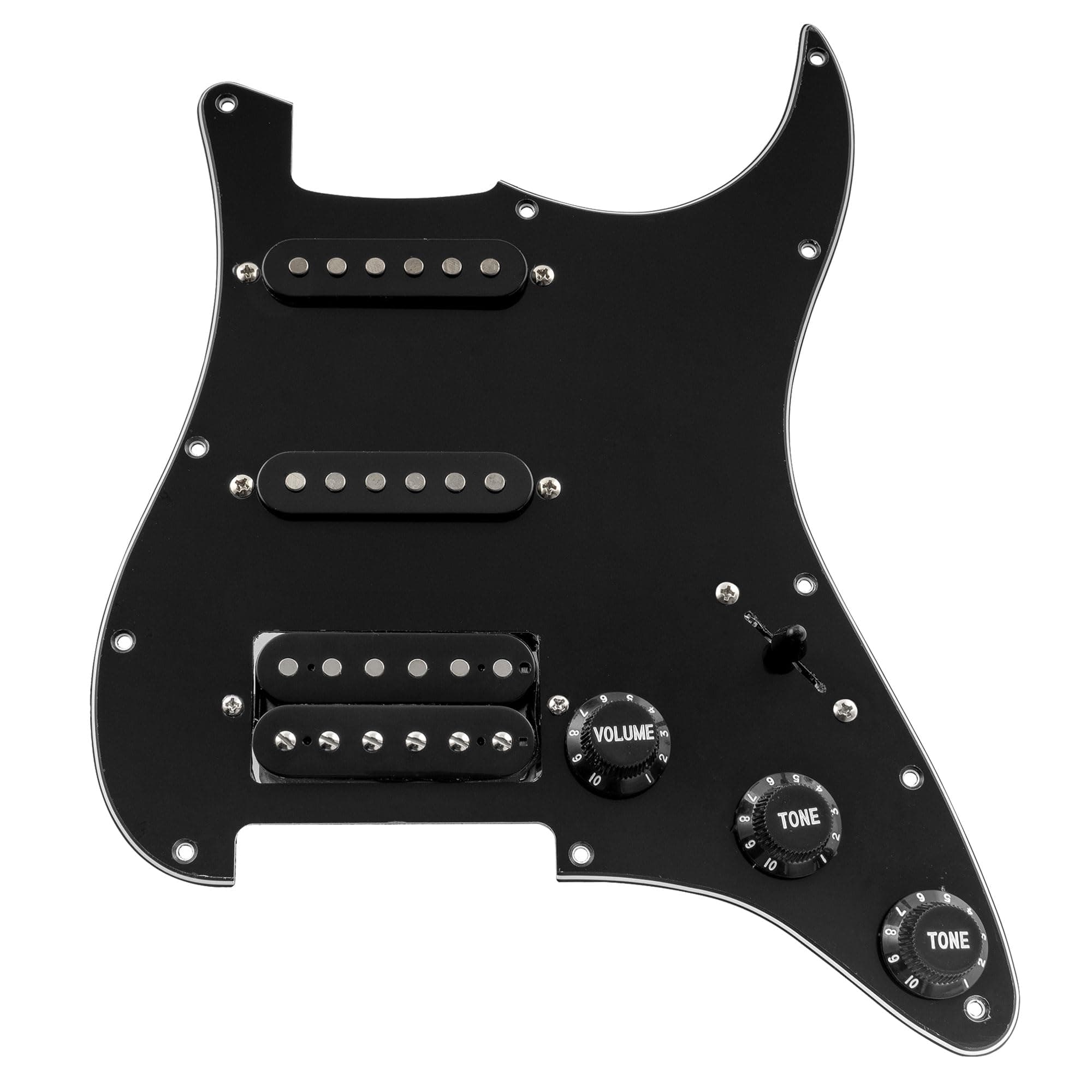 Musiclily Pro SSH 11 Hole Prewired Loaded Humbuckers Stratocaster Pickguard with Noiseless Alnico 5 Pickups Set for Strat Style Guitar,3Ply Black