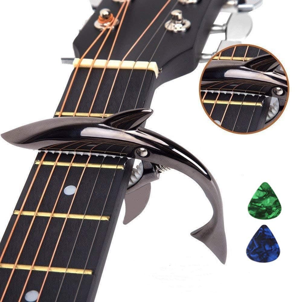 Imelod MC-30 Zinc Alloy Guitar Capo Shark Capo for Acoustic and Electric Guitar with Good Hand Feeling (Black), No Fret Buzz and Durable